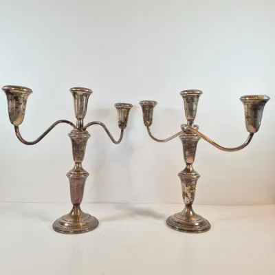 LOT 50: Pair of Weighted Sterling Convertible Candelabras