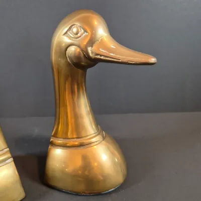 LOT 116: Pair of Vintage Brass Duck Head Bookends