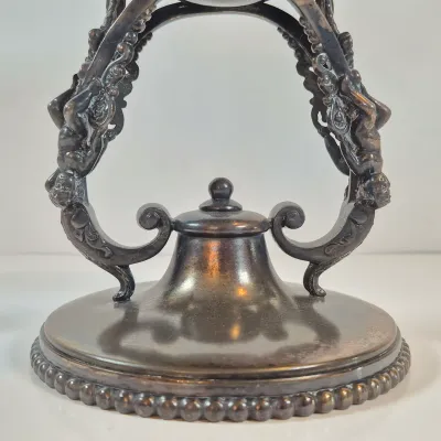 LOT 35: Antique Hand Painted Bride's Bowl on Wilcox Silverplate Stand with Cherubs