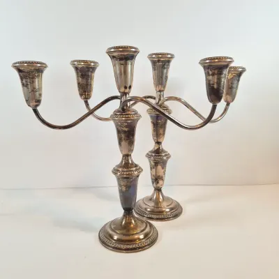 LOT 50: Pair of Weighted Sterling Convertible Candelabras