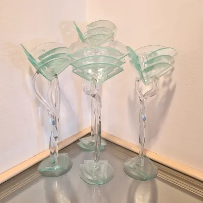LOT 45: Set of 4 Vintage Postmodern/Art Deco Style Glass Candlestick Holders