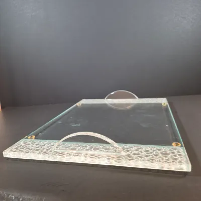 LOT 119: Stephen Schlanser Signed Frosted Glass Bowl & Vanity Tray