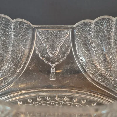 LOT 115: Antique Bride's Basket with Shell & Tassel Glass Bowl in Ornate Pickle Castor Style Basket with Sterling Silver Fork