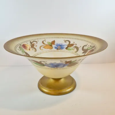 LOT 112: Vintage Hand Blown Gipar-Italy Pedestal Candle Holders with Matching Console Bowl-Signed