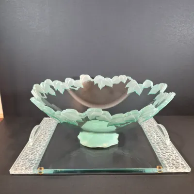 LOT 119: Stephen Schlanser Signed Frosted Glass Bowl & Vanity Tray