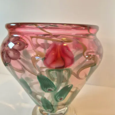 LOT 41: Vandermark Studios Floral Art Glass Vase by Doug Merritt & Stephen Smarr-HEAVY