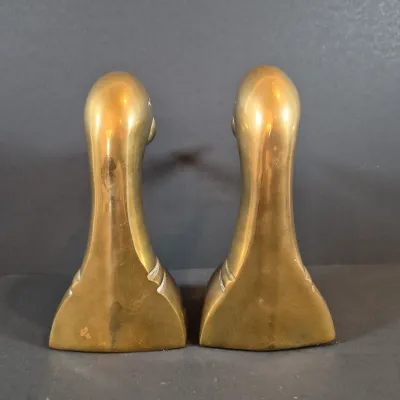 LOT 116: Pair of Vintage Brass Duck Head Bookends