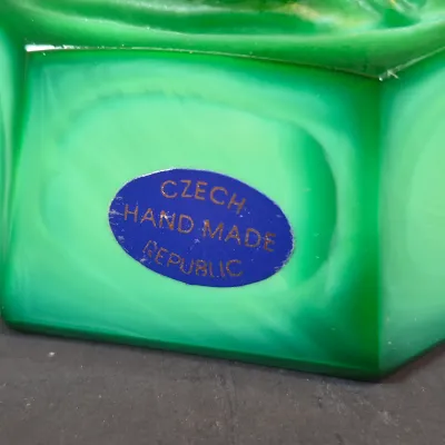 LOT 120: Bohemian Malachite Glass Figural Nudes Vase