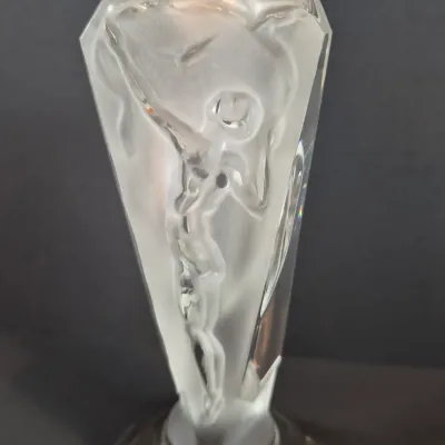 LOT 117: Vintage 11" Glass 3-Panel Dancing Nudes Art Deco Style Perfume Bottle Signed J. Pesničák