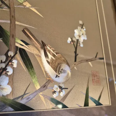 LOT 46: Vintage Chinese Silk Embroidery Bird Art