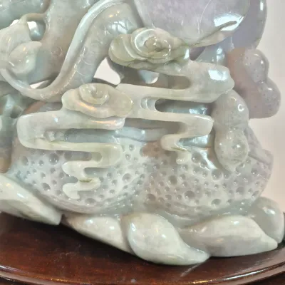 LOT 44: Vintage Lavendar & Pale Green Jadeite Jade Carved Dragon Statue with COA