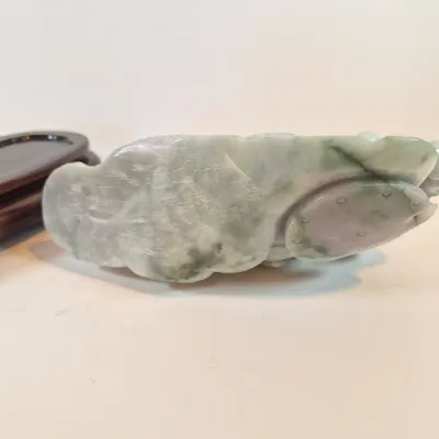 LOT 44: Vintage Lavendar & Pale Green Jadeite Jade Carved Dragon Statue with COA
