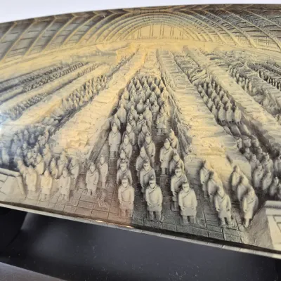 LOT 47: Vintage 3D Chinese Terracotta Army Plaque with Collection of Asian Porcelain Decorative Items