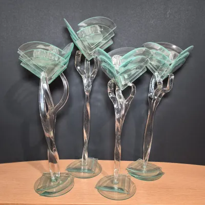 LOT 45: Set of 4 Vintage Postmodern/Art Deco Style Glass Candlestick Holders
