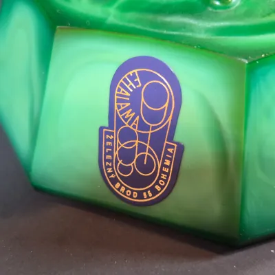 LOT 120: Bohemian Malachite Glass Figural Nudes Vase