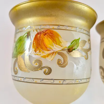 LOT 112: Vintage Hand Blown Gipar-Italy Pedestal Candle Holders with Matching Console Bowl-Signed