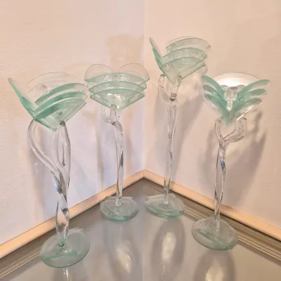 LOT 45: Set of 4 Vintage Postmodern/Art Deco Style Glass Candlestick Holders