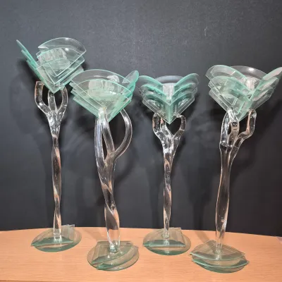 LOT 45: Set of 4 Vintage Postmodern/Art Deco Style Glass Candlestick Holders