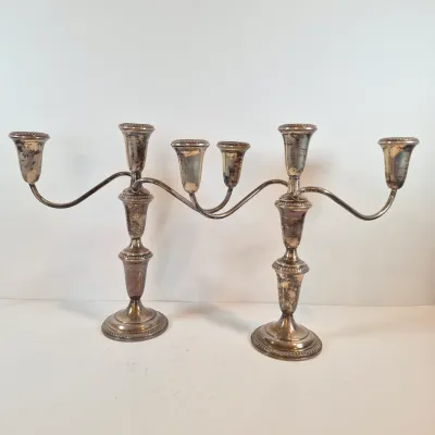 LOT 50: Pair of Weighted Sterling Convertible Candelabras