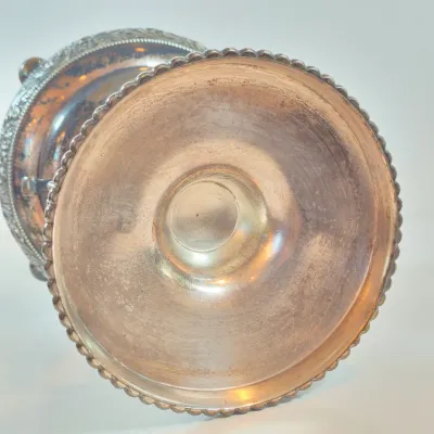 LOT 35: Antique Hand Painted Bride's Bowl on Wilcox Silverplate Stand with Cherubs