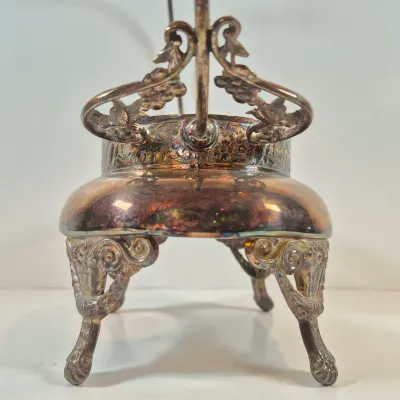 LOT 39: Antique Bride's Basket with Uranium Glass Bowl on Silverplate Stand