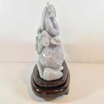 LOT 44: Vintage Lavendar & Pale Green Jadeite Jade Carved Dragon Statue with COA