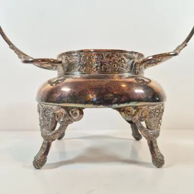 LOT 39: Antique Bride's Basket with Uranium Glass Bowl on Silverplate Stand