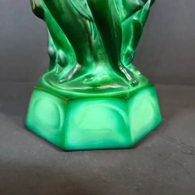 LOT 120: Bohemian Malachite Glass Figural Nudes Vase