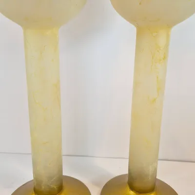 LOT 112: Vintage Hand Blown Gipar-Italy Pedestal Candle Holders with Matching Console Bowl-Signed