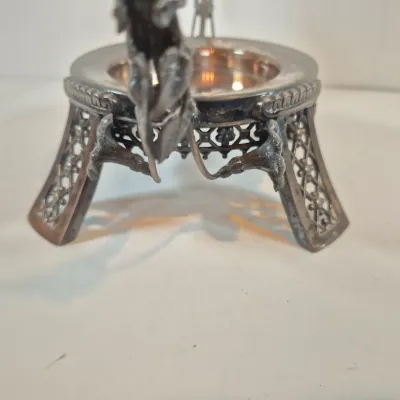 LOT 51: Antique Bride's Bowl with Pink & White Ruffled Bowl on Ornate Floral Silverplate Base by Middletown Co