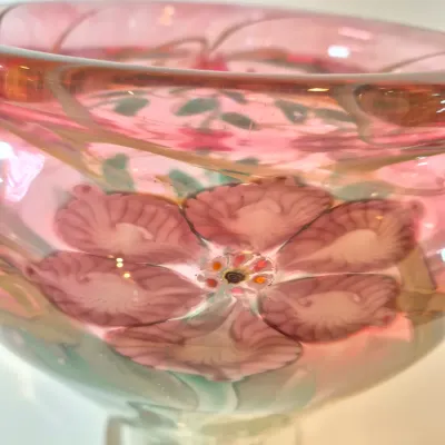 LOT 41: Vandermark Studios Floral Art Glass Vase by Doug Merritt & Stephen Smarr-HEAVY