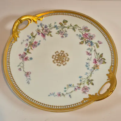 LOT 48: Vintage Porcelain Chocolate Pots & 3-Tier Stand with Hand Painted Platters by Noritake & Limoges France