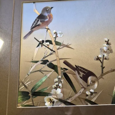 LOT 46: Vintage Chinese Silk Embroidery Bird Art