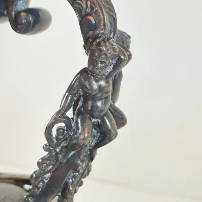 LOT 35: Antique Hand Painted Bride's Bowl on Wilcox Silverplate Stand with Cherubs