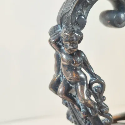 LOT 35: Antique Hand Painted Bride's Bowl on Wilcox Silverplate Stand with Cherubs