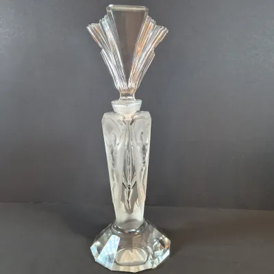 LOT 117: Vintage 11" Glass 3-Panel Dancing Nudes Art Deco Style Perfume Bottle Signed J. Pesničák