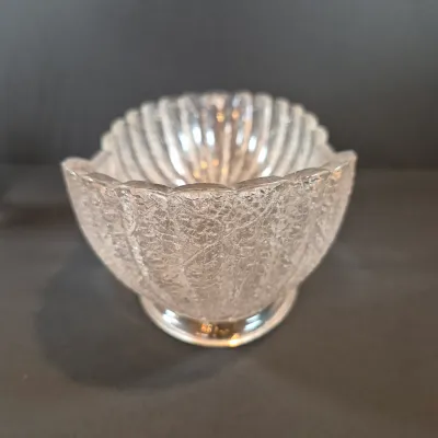 LOT 115: Antique Bride's Basket with Shell & Tassel Glass Bowl in Ornate Pickle Castor Style Basket with Sterling Silver Fork