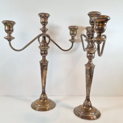 LOT 53: Pair of Weighted Sterling Convertible Candelabras