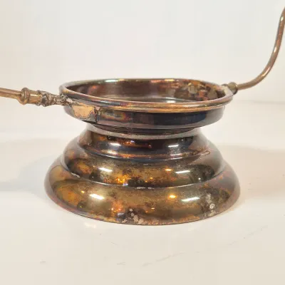 LOT 34: Victorian Bride's Basket with Cranberry Opalescent Poinsettia Glass on Silverplate Base