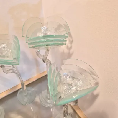 LOT 45: Set of 4 Vintage Postmodern/Art Deco Style Glass Candlestick Holders