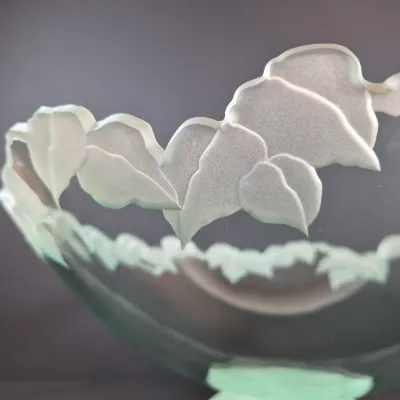 LOT 119: Stephen Schlanser Signed Frosted Glass Bowl & Vanity Tray