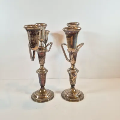 LOT 50: Pair of Weighted Sterling Convertible Candelabras
