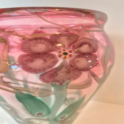 LOT 41: Vandermark Studios Floral Art Glass Vase by Doug Merritt & Stephen Smarr-HEAVY
