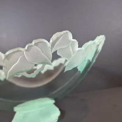 LOT 119: Stephen Schlanser Signed Frosted Glass Bowl & Vanity Tray