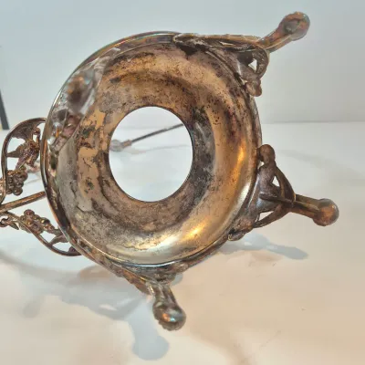 LOT 39: Antique Bride's Basket with Uranium Glass Bowl on Silverplate Stand