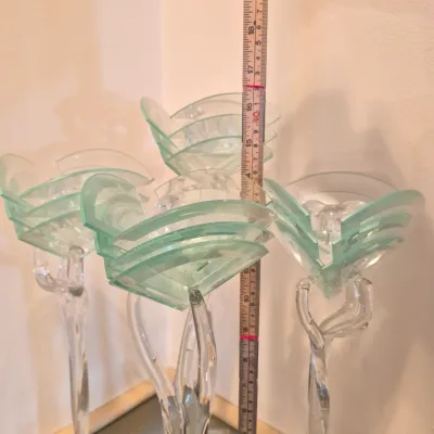LOT 45: Set of 4 Vintage Postmodern/Art Deco Style Glass Candlestick Holders