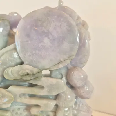 LOT 44: Vintage Lavendar & Pale Green Jadeite Jade Carved Dragon Statue with COA