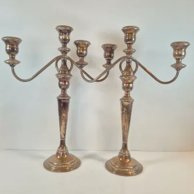 LOT 53: Pair of Weighted Sterling Convertible Candelabras