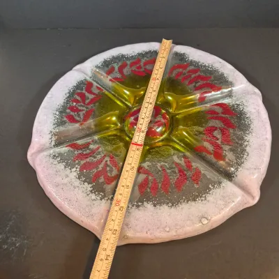 LOT 121: Art Glass Menorah by Stephen Schlanser, Fused-Art Glass Seder Plates & Etched Glass Dreidel