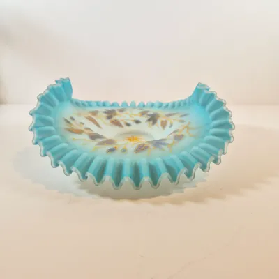 LOT 37: Antique Bride's Basket with Hand Painted Bowl in Cherry Handled Pairpoint Silverplate Basket
